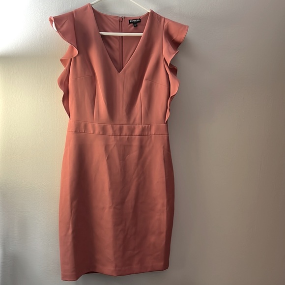 Mauve Pink Express V-neck sheath dress with ruffle sleeves, size 4 - Picture 2 of 6